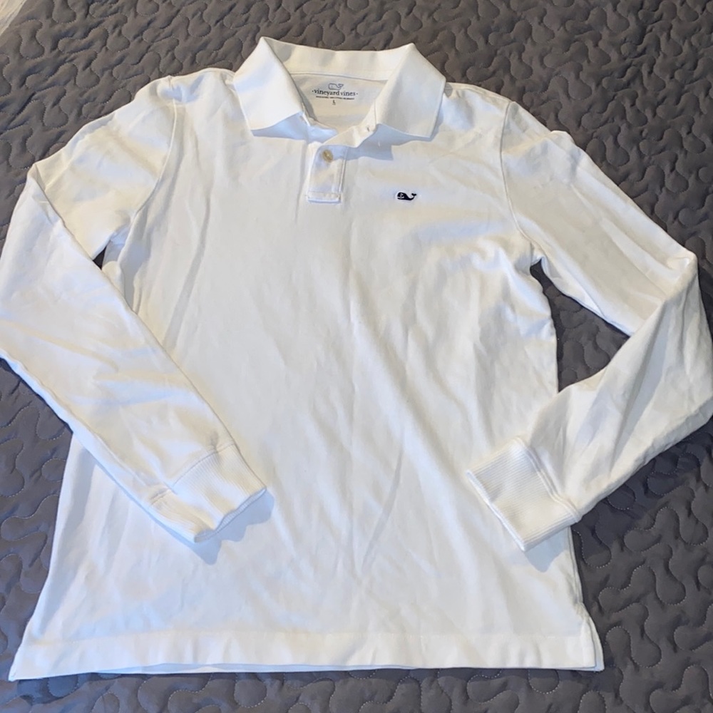 Vineyard Vines Big Boys Long Sleeve Polo Shirt in white